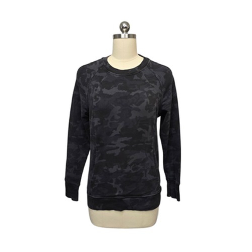 Lululemon Sweatshirt Womens 6 Black‎ Camo Crewneck Thumbholes Raglan Pullover